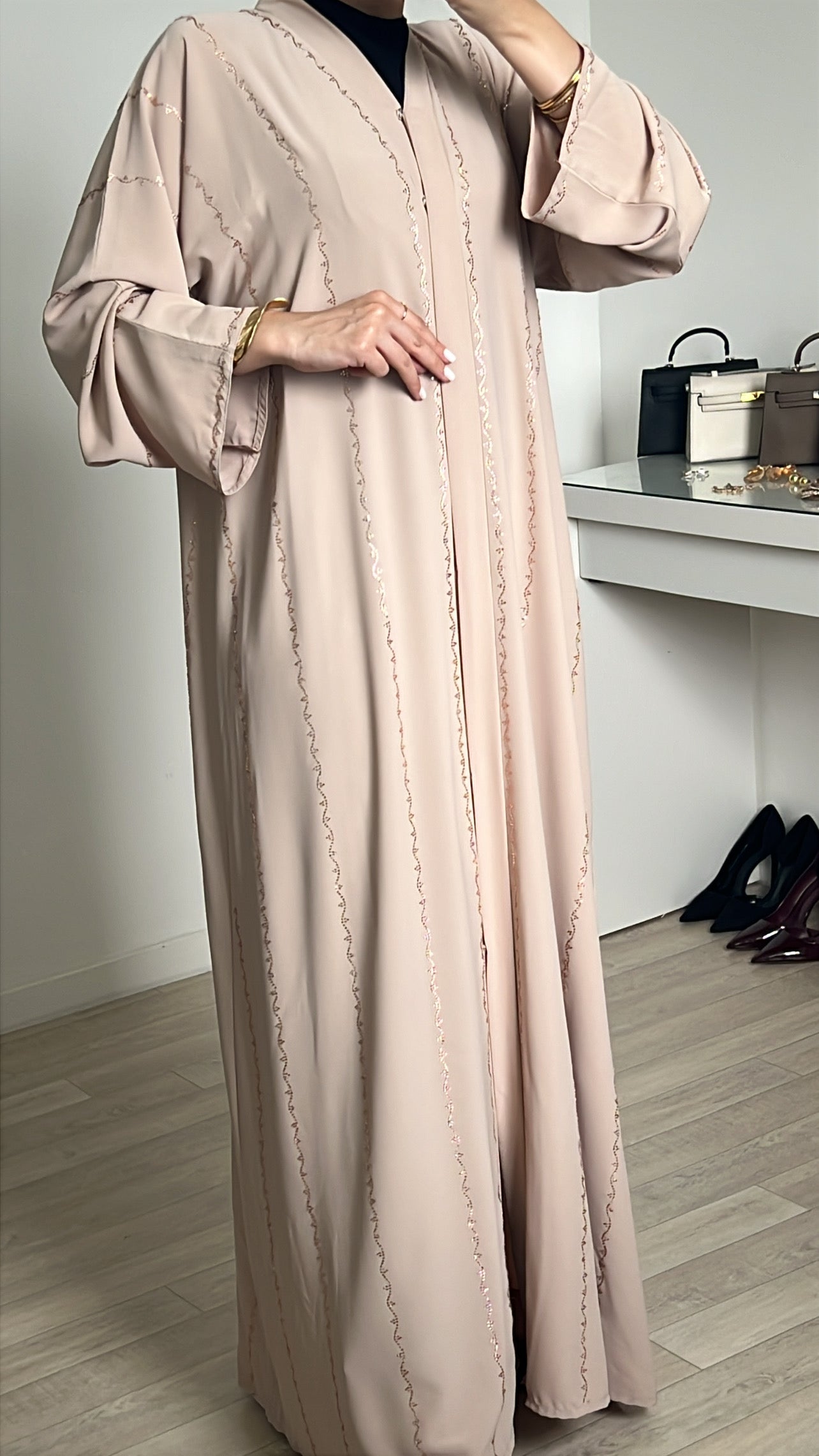 Abaya strass Nude