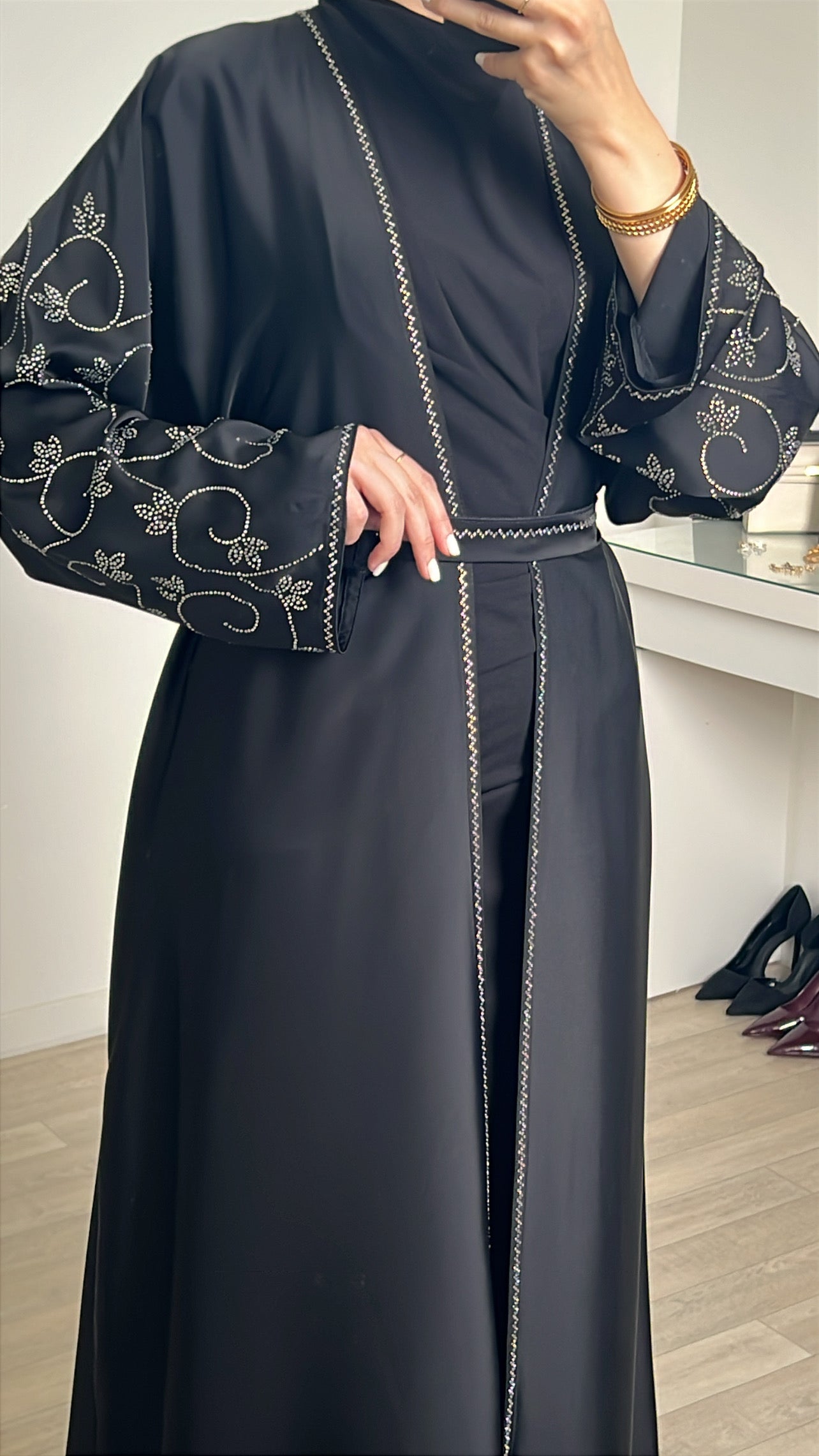 Kimono diamant avec ceinture - Noir