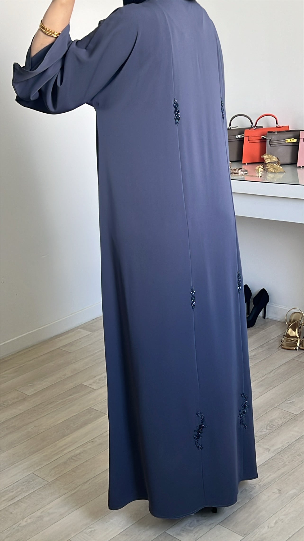 Abaya grise perlé