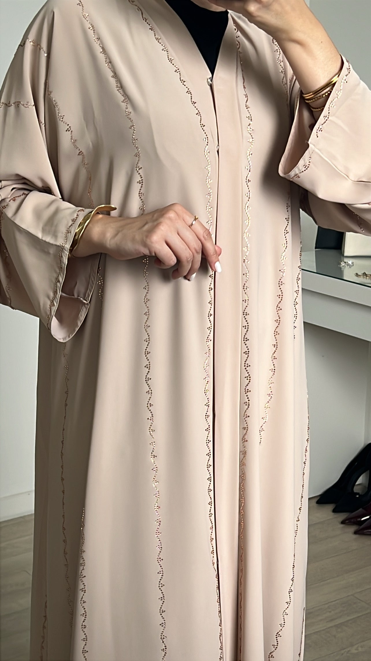 Abaya strass Nude