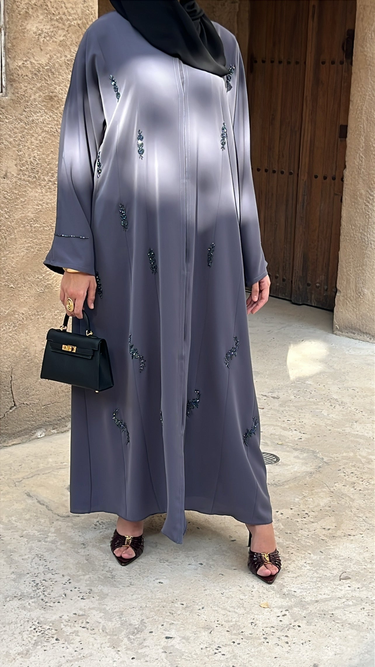 Abaya grise perlé