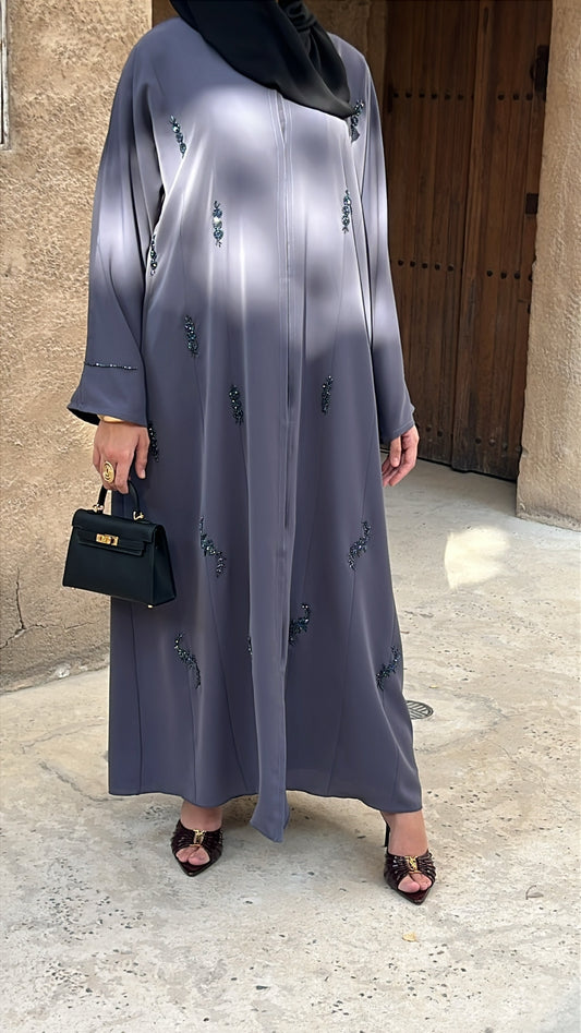 Abaya grise perlé