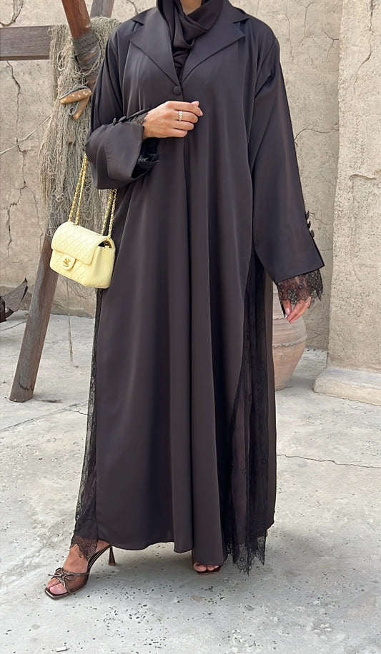 Abaya Dentelle marron